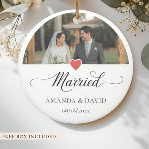 First Married Christmas Photo Ornament, Newlywed Christmas Ornament, Personalized Couple Photo Ornament, First Christmas Married Gift