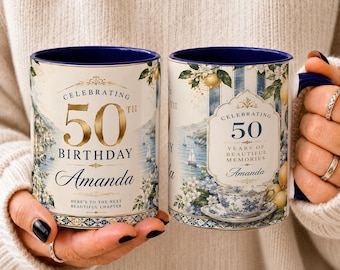 50th Birthday Gift, Personalized 50th Birthday Mug for Women, Custom Coffee Mug, 50 Years of Beautiful Memories, Floral Ceramic Cup