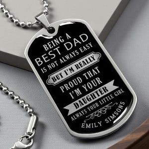 Dad Gift from Daughter, Personalized Dog Tag Necklace, Christmas Gift for Dad, Custom Engraved Pendant