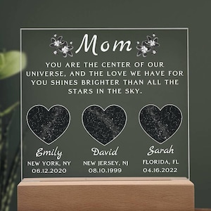 Cadeau carte des étoiles personnalisée, plaque acrylique LED personnalisée pour maman, cadeau pour grand-mère, cadeau d'anniversaire unique, cadeau de Noël pour elle