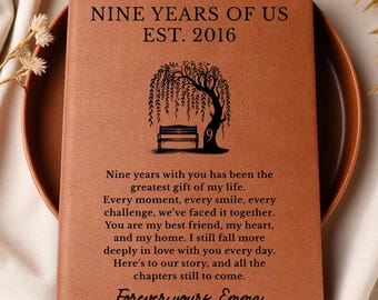 9th Anniversary Gift For Him, Anniversary Leather Journal, Custom 9 Years Wedding Anniversary Gift, Ninth Anniversary Gifts For Husband