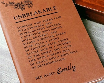 Personalized Unbreakable Journal for Cancer Survivors, Strength and Courage Gift for Her, Breast Cancer Motivation and Encouragement Gift
