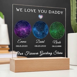Cadeau de Noël carte des étoiles personnalisée pour papa, plaque acrylique LED personnalisée, cadeau unique pour papa, cadeau d'anniversaire ou de vacances pour lui