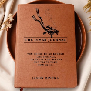 Personalized Diver Journal, Scuba Diving Logbook Gift for Men, Custom Leather Notebook for Diver, Dive Log, Swim Coach, Ocean Lover Gift