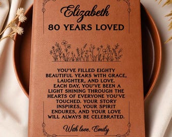 80th Birthday Gift for Woman, Personalized Birthday Journal for 80th, Custom Name Notebook, Keepsake Memory Book, Milestone Birthday Present