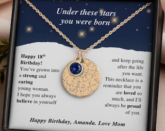 18th Birthday Gift For Girls, Star Map Gift By Date Necklace With Birthstone, Daughter Or Granddaughter 18th, 18th Milestone Gift