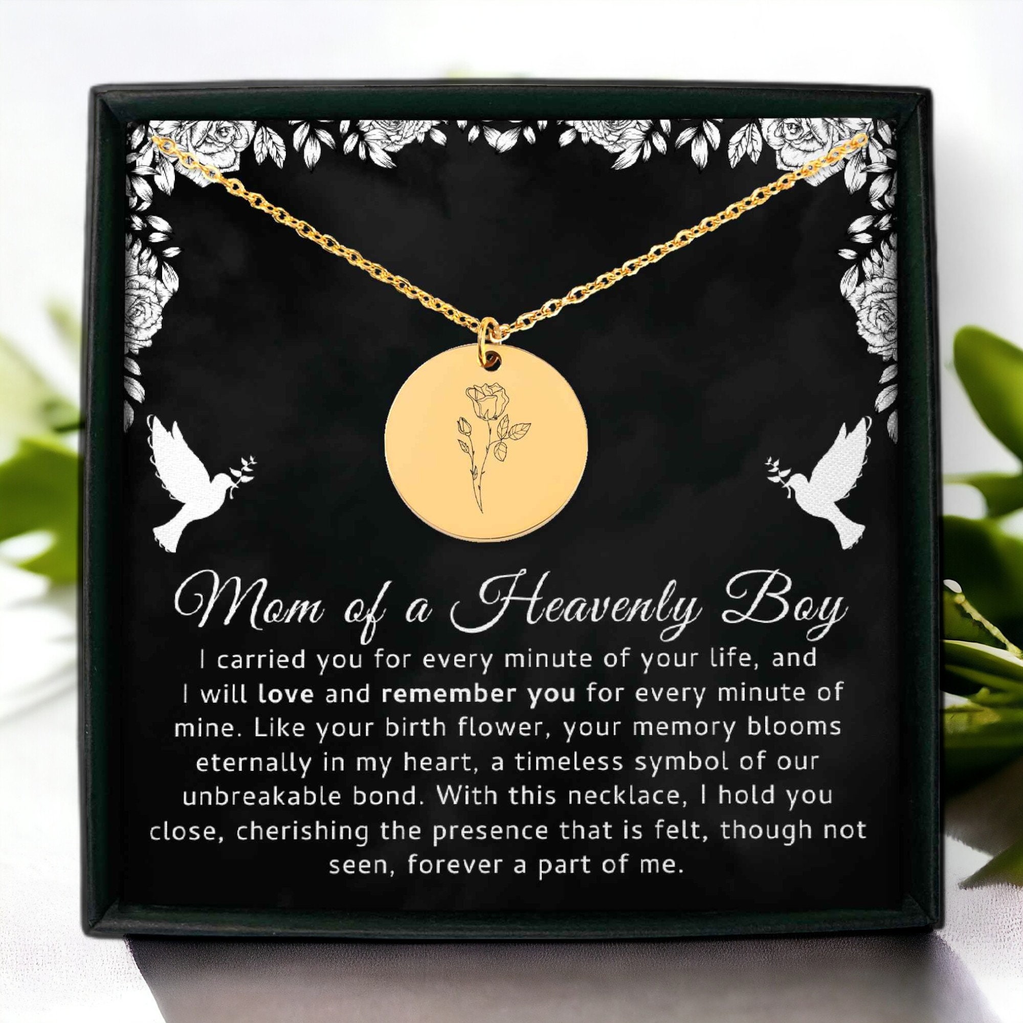 Sympathy Gifts For Loss Of Son Personalized Birth Month Flower Necklace, Bereavement Gifts For Son, Loss Of Son Gift, Grieving Gift
