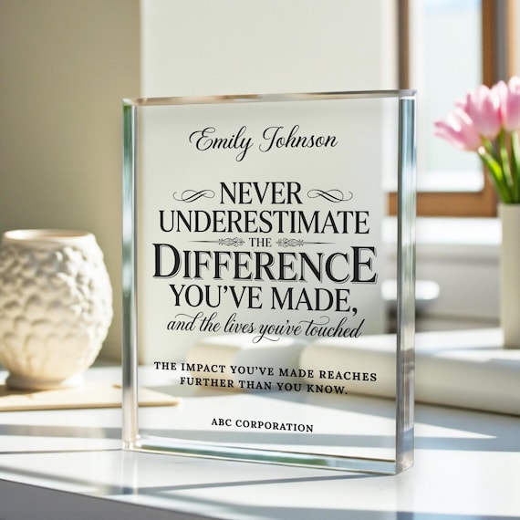 Personalized Difference Maker Plaque, Custom Coworker Appreciation Gift, Acrylic Thank You Award for Mentor Leader Employee