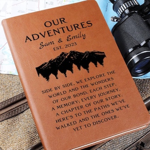 Our Adventures Personalized Couple Leather Notebook Custom Travel Journal Customized Wedding Anniversary Gift for Boyfriend Girlfriend
