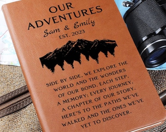 Our Adventures Personalized Couple Leather Notebook Custom Travel Journal Customized Wedding Anniversary Gift for Boyfriend Girlfriend