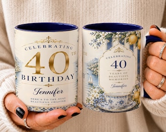 40th Birthday Gift for Women, Personalized 40th Birthday Mug, Custom Coffee Mug, 40 Years of Beautiful Memories, Floral Ceramic Cup