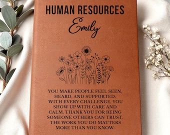 Human Resources Gift Leather Journal for HR Manager or Team, Meaningful Thank You Notebook, Personalized Christmas Gift for Coworker or Boss