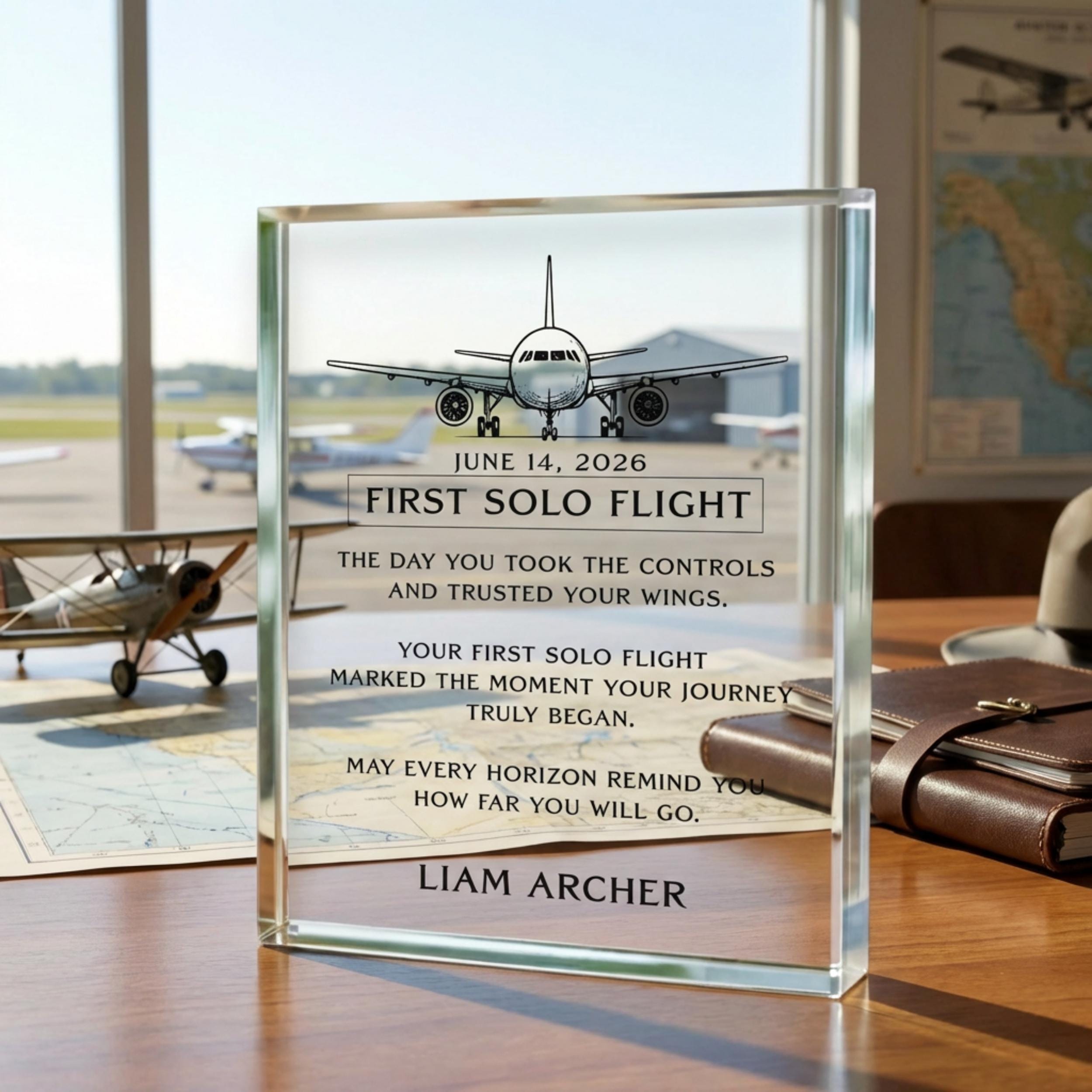 First Solo Flight Gift Personalized Acrylic Block, Student Pilot