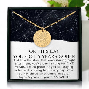 Collier carte des étoiles de la sobriété personnalisé, cadeau de rétablissement AA, pendentif d'anniversaire sobre, bijoux date de sobriété personnalisés, célébration du rétablissement