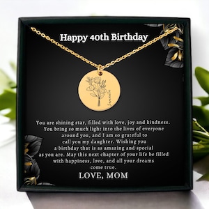 40th Bday Gifts For Women, Custom Birth Flower Necklace, Personalized 40th Birthday Gift, 40th Birthday Gift For Daughter