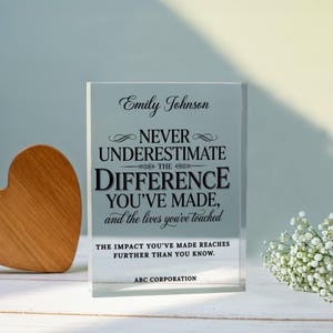 Personalized Difference Maker Plaque, Custom Coworker Appreciation Gift, Acrylic Thank You Award for Mentor Leader Employee image 5