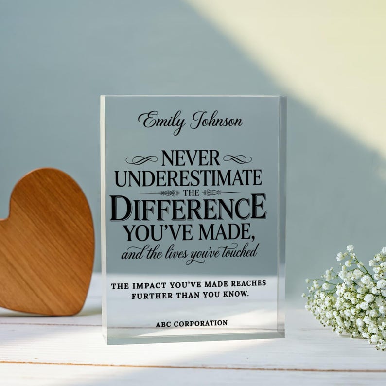 Personalized Difference Maker Plaque, Custom Coworker Appreciation Gift, Acrylic Thank You Award for Mentor Leader Employee image 5