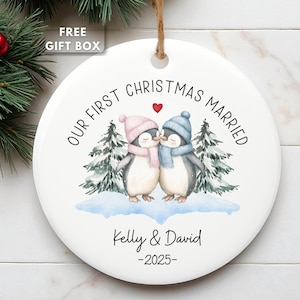 First Christmas Married Ornament, Our First Christmas as Mr and Mrs Gift, Wedding Couples Ornament, Newlywed Gift