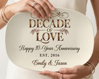 10 Year Anniversary Gift Personalized Plate, 10th Wedding Anniversary Gift, Custom Names Date Keepsake for Couple