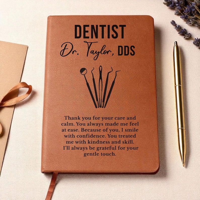 Custom Leather Journal Gift for Dentist, Dental Tools Illustration, Personalized Notepad, Dentist Appreciation, Office or Graduation Gift image 5