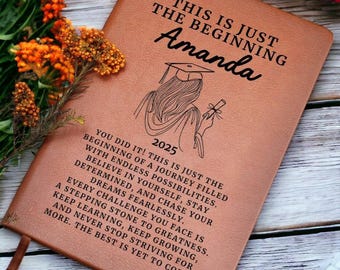Personalized Graduation Journal, Custom Leather Notebook for Graduates, Keepsake Gift for College Grad, High School Graduation Present 2025