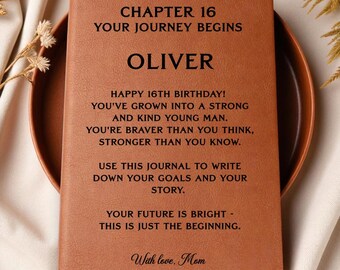 16th Birthday Gift for Boy, Personalized Chapter 16 Leather Notebook, Custom Name Birthday Keepsake, Teen Boy Gift