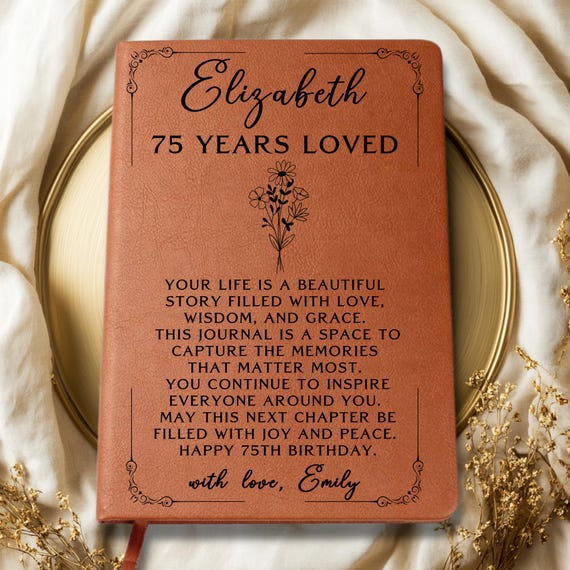 75th Birthday Journal, Personalized 75th Birthday Gift for Her, Custom Name Notebook, Keepsake Memory Book, Milestone Birthday Present