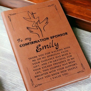Confirmation Sponsor  Leather Journal Personalized Gift For Sponsor, Catholic Sponsor Gifts For Sponsors, Godmother Godfather Journal