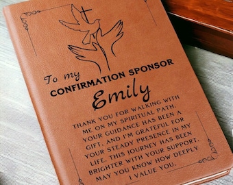 Confirmation Sponsor  Leather Journal Personalized Gift For Sponsor, Catholic Sponsor Gifts For Sponsors, Godmother Godfather Journal