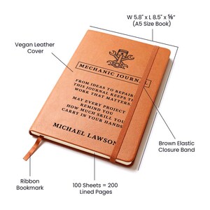 Mechanic Gift for Him, Car Guy Gift, Handyman Notebook, Personalized Leather Journal, Future Mechanic Gift afbeelding 9