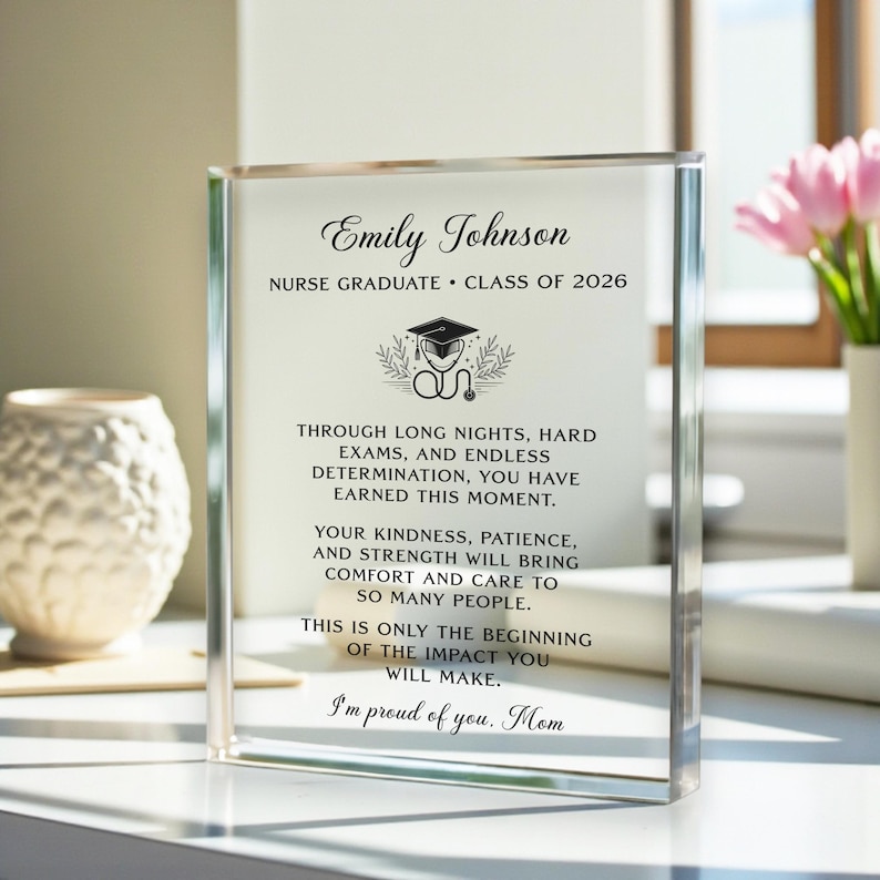 Personalized Nursing Graduate Acrylic Plaque, Nurse Graduation Gift, Custom Nurse Gift, Class of 2026 RN Gift, Nurse Appreciation Keepsake image 1