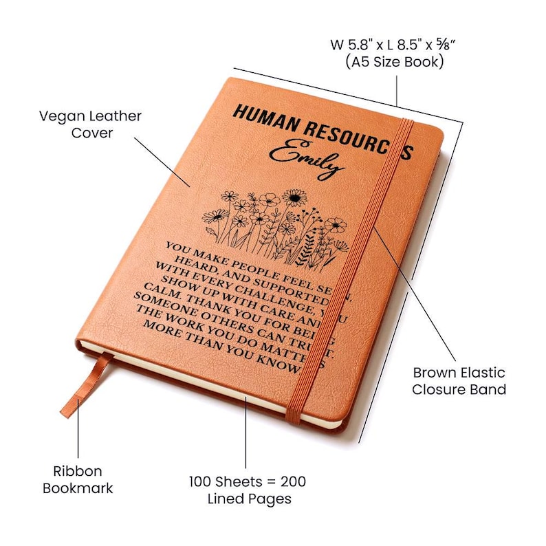 Human Resources Gift Leather Journal for HR Manager or Team, Meaningful Thank You Notebook, Personalized Christmas Gift for Coworker or Boss 画像 9