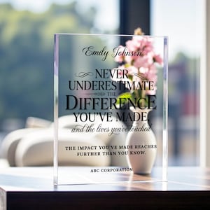 Personalized Difference Maker Plaque, Custom Coworker Appreciation Gift, Acrylic Thank You Award for Mentor Leader Employee image 4