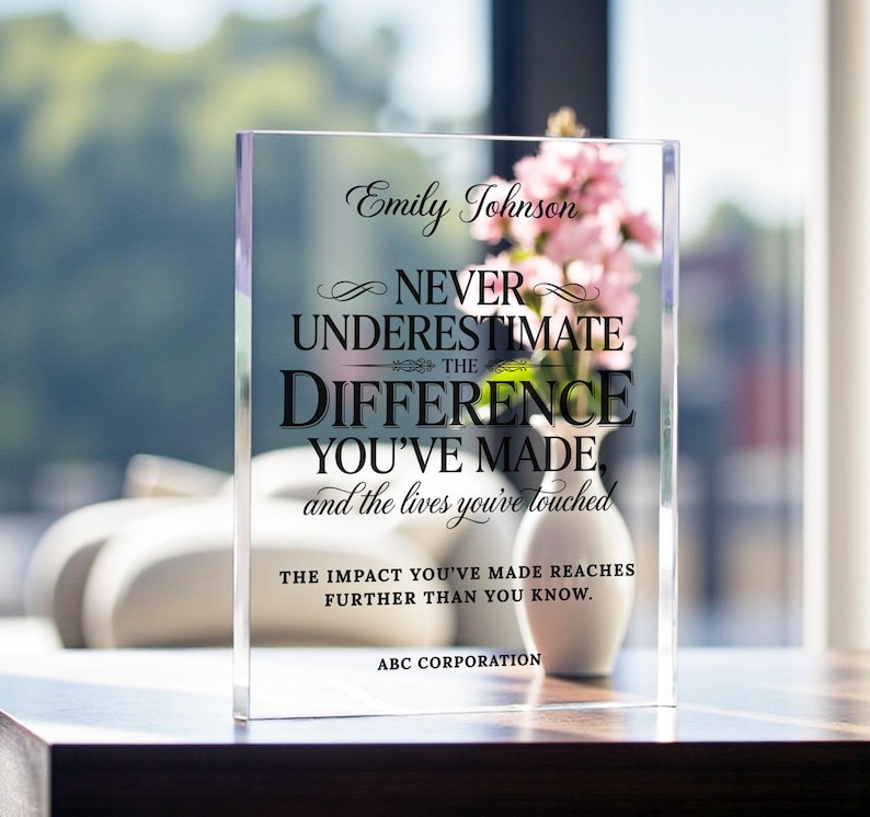Personalized Difference Maker Plaque, Custom Coworker Appreciation Gift, Acrylic Thank You Award for Mentor Leader Employee image 4