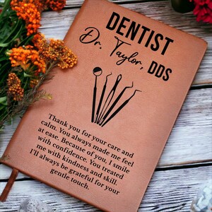 Custom Leather Journal Gift for Dentist, Dental Tools Illustration, Personalized Notepad, Dentist Appreciation, Office or Graduation Gift image 2