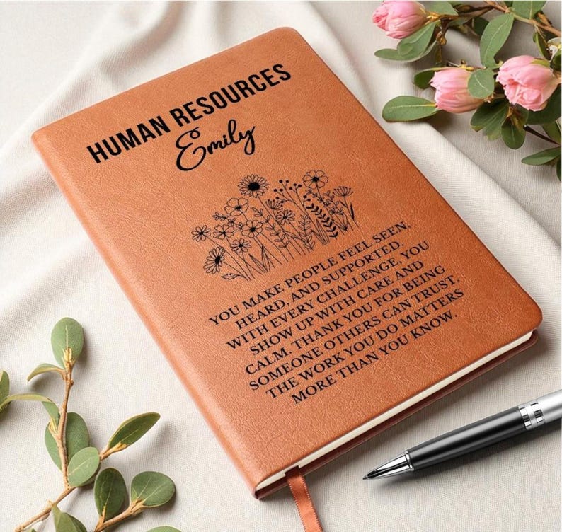 Human Resources Gift Leather Journal for HR Manager or Team, Meaningful Thank You Notebook, Personalized Christmas Gift for Coworker or Boss 画像 5