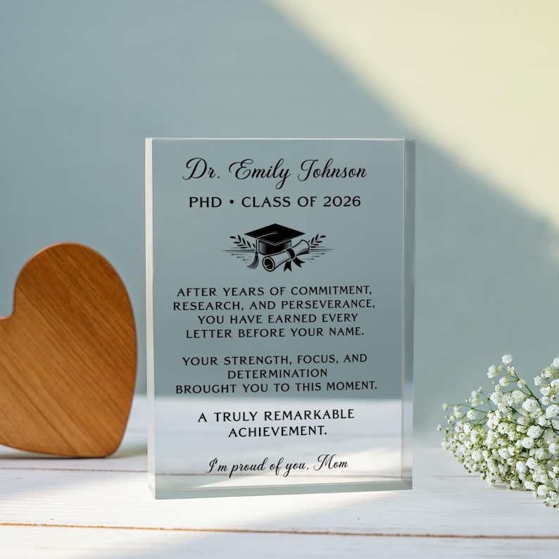 Personalized PhD Graduation Gift, Custom Doctor Acrylic Plaque, Class of 2026 Grad Keepsake, Dr Graduation Gift 4.5" x 6" Portrait
