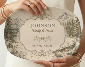 Personalized Wedding Platter, Mountain Lodge Wedding Gift, Custom Couple Keepsake, Rustic Luxury Anniversary Gift, Lake House Decor