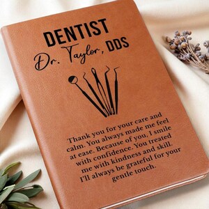 Custom Leather Journal Gift for Dentist, Dental Tools Illustration, Personalized Notepad, Dentist Appreciation, Office or Graduation Gift image 6