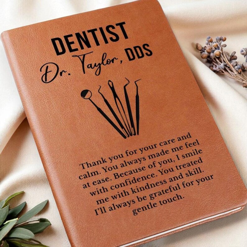 Custom Leather Journal Gift for Dentist, Dental Tools Illustration, Personalized Notepad, Dentist Appreciation, Office or Graduation Gift image 6