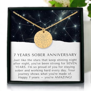 Colar de mapa estelar personalizado de 7 anos de sobriedade, colar de sobriedade AA, joias de mapa estelar personalizadas, recuperação de dependência, comemore a sobriedade