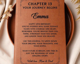 13th Birthday Gift for Girl, Personalized Chapter 13 Leather Notebook, Custom Name Birthday Keepsake, Teen Girl Gift