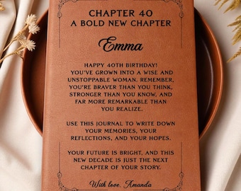 40th Birthday Gift for Women, Personalized Leather Journal, Custom 40th Birthday Journal, Chapter 40 Gift, Birthday Keepsake