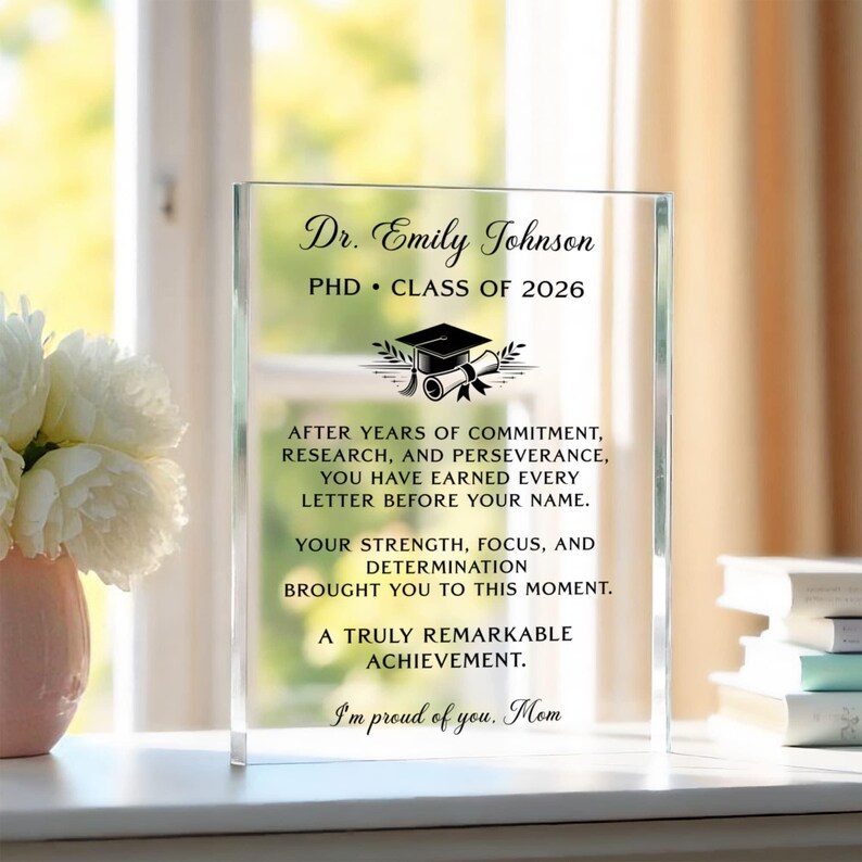 Personalized PhD Graduation Gift, Custom Doctor Acrylic Plaque, Class of 2026 Grad Keepsake, Dr Graduation Gift image 5