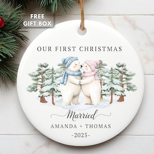 First Christmas Married Ornament, Our First Christmas as Mr and Mrs Gift, Wedding Couples Ornament, Newlywed Gift