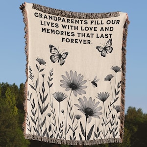 Grandparent Gift Blanket: Floral Woven Throw for Grandma Grandpa, Christmas Gift for Grandparents, Anniversary Blanket, Gift from Grandkids