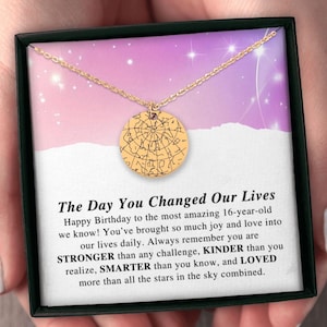 16e verjaardagscadeau, gepersonaliseerde ketting sterrenkaart, Sweet 16 aandenken, cadeau voor dochter, uniek kleindochtercadeau, nichtje sieraden aanwezig