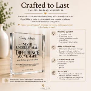 Personalized Difference Maker Plaque, Custom Coworker Appreciation Gift, Acrylic Thank You Award for Mentor Leader Employee