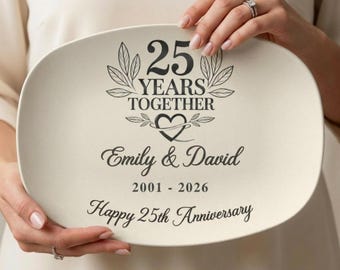 25th Anniversary Gift Personalized Platter, Silver Anniversary Gift for Couple, Custom Names Plate, 25 Years Together