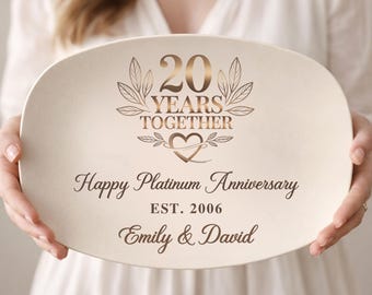 20 Year Anniversary Gift Personalized Plate, 20th Wedding Anniversary Gift, Platinum Anniversary Custom Names Date Keepsake